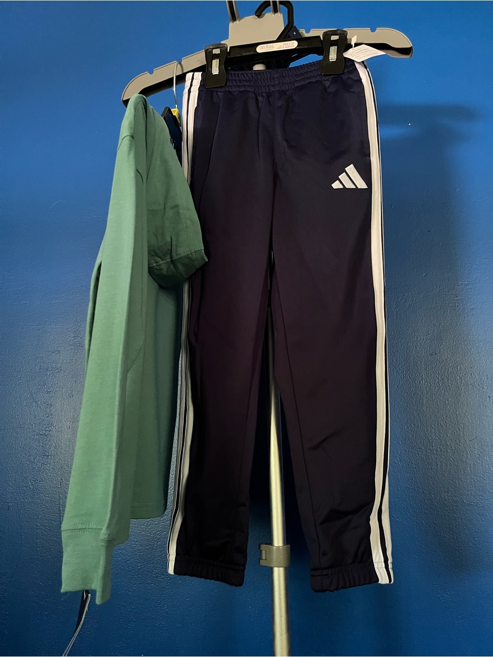 adidas Kids Set Green Shirt and Navy Track Pants with White Side Stripes